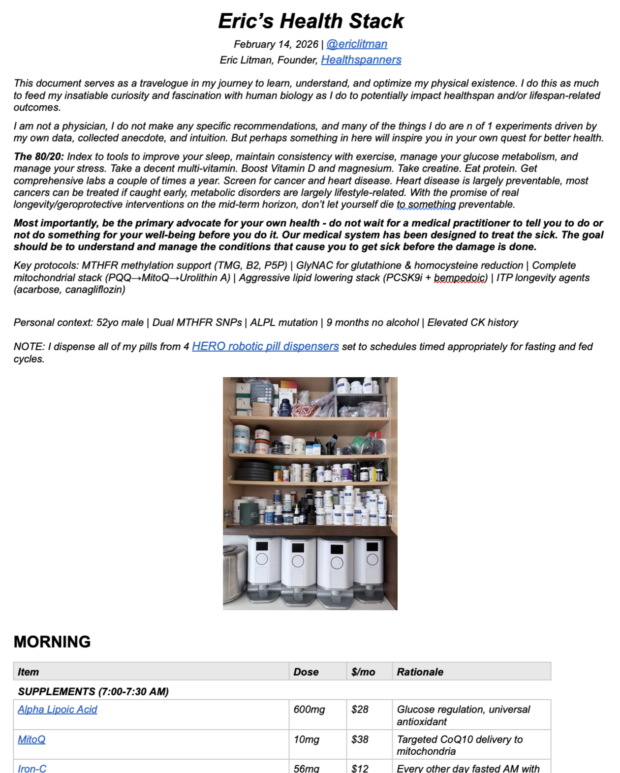 Eric's Health Stack document